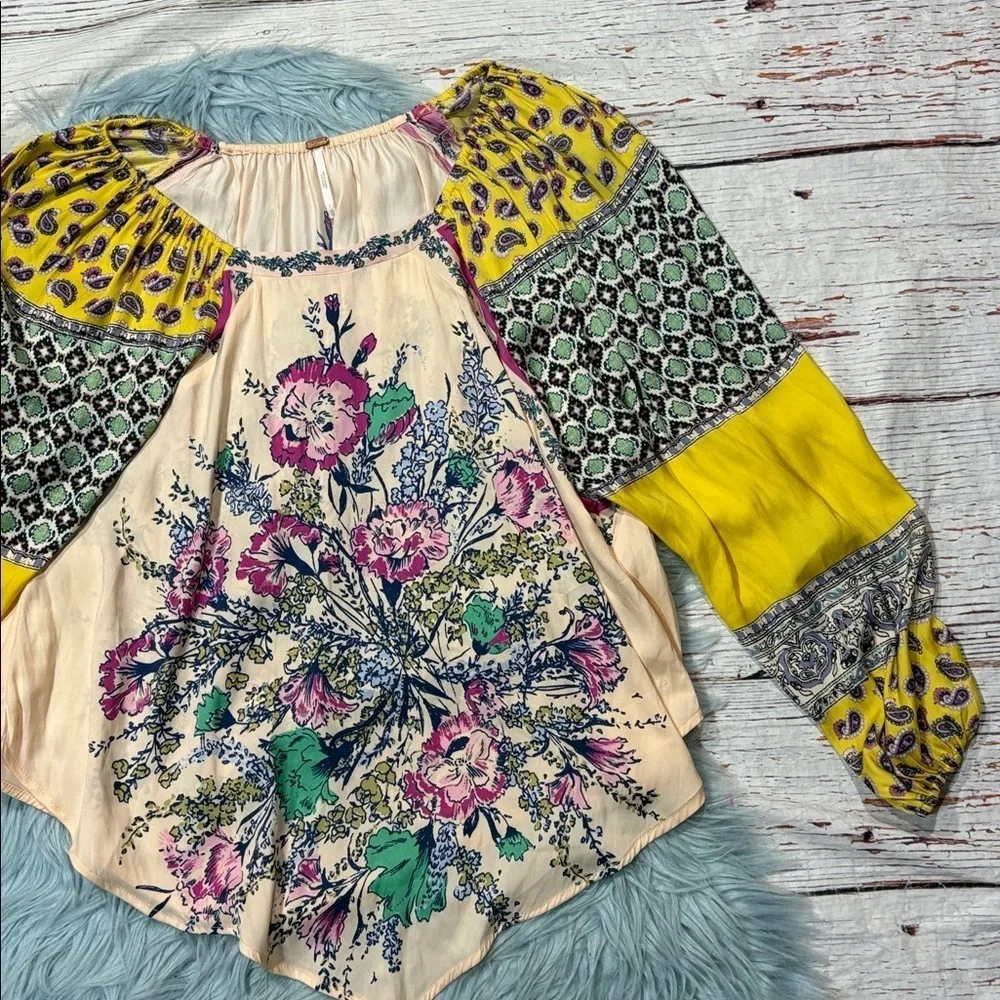 Free People Positano Printed Off Shoulder Paisley Blouse